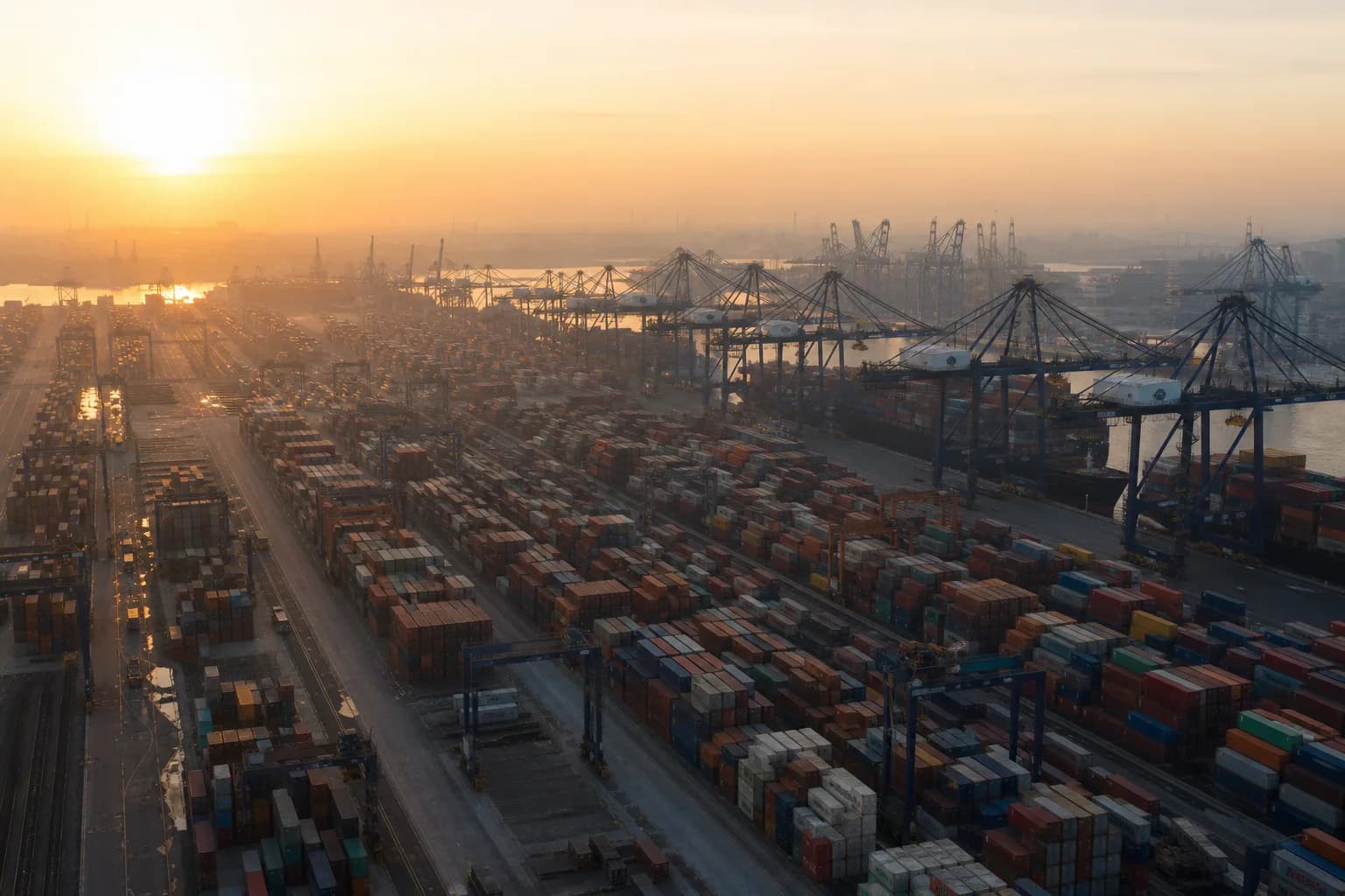 Intermodal container terminal at dawn