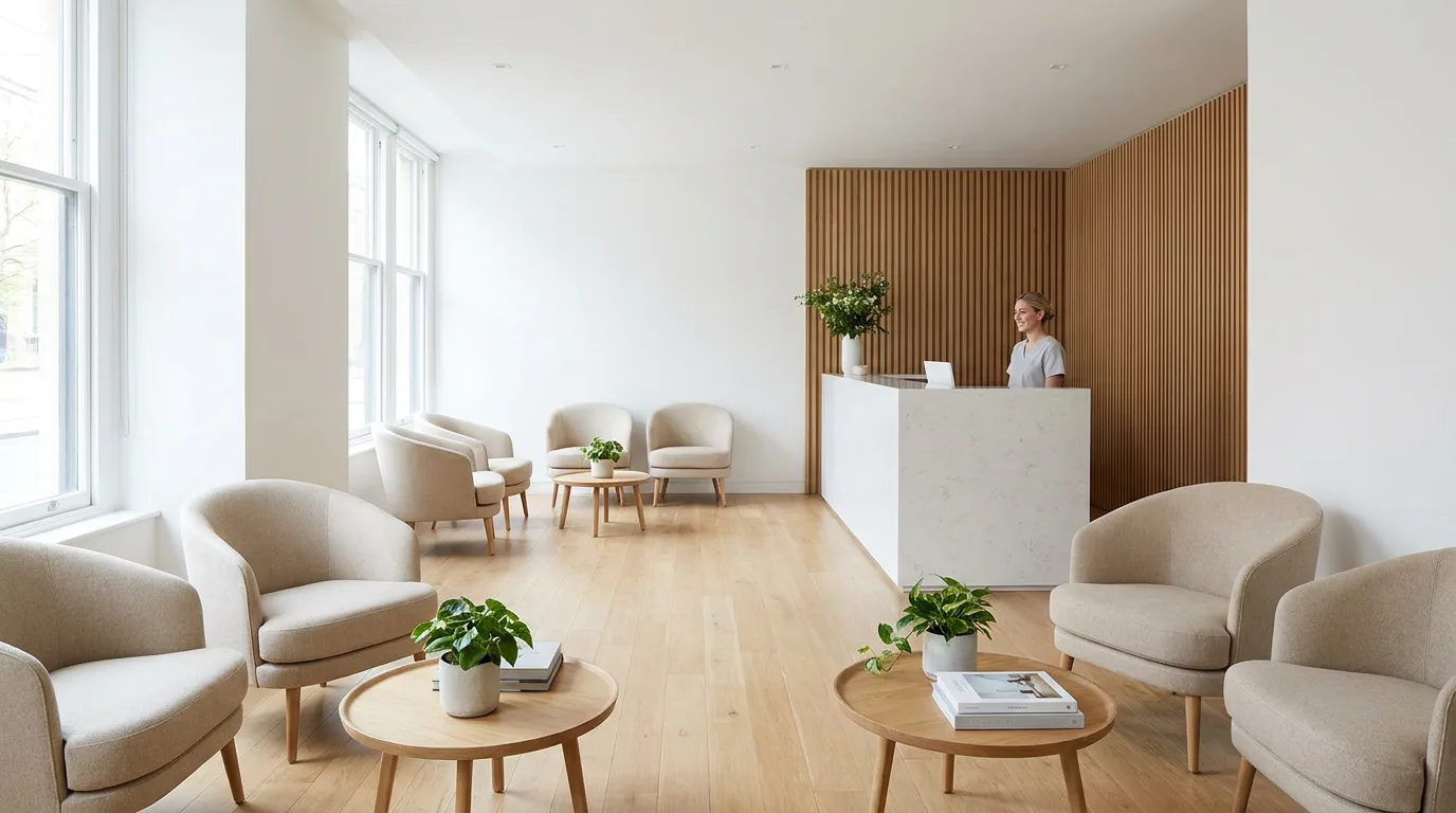 Modern dental clinic reception with natural light