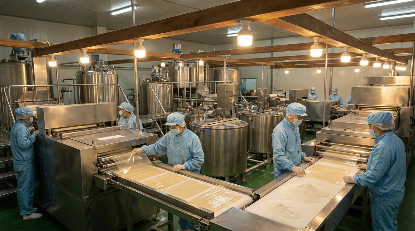 Food manufacturing facility with stainless steel production lines