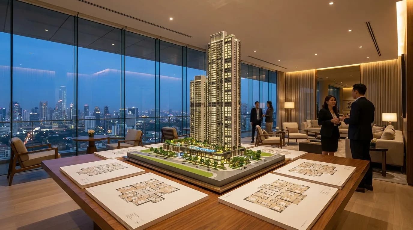 Real estate sales gallery with architectural scale model
